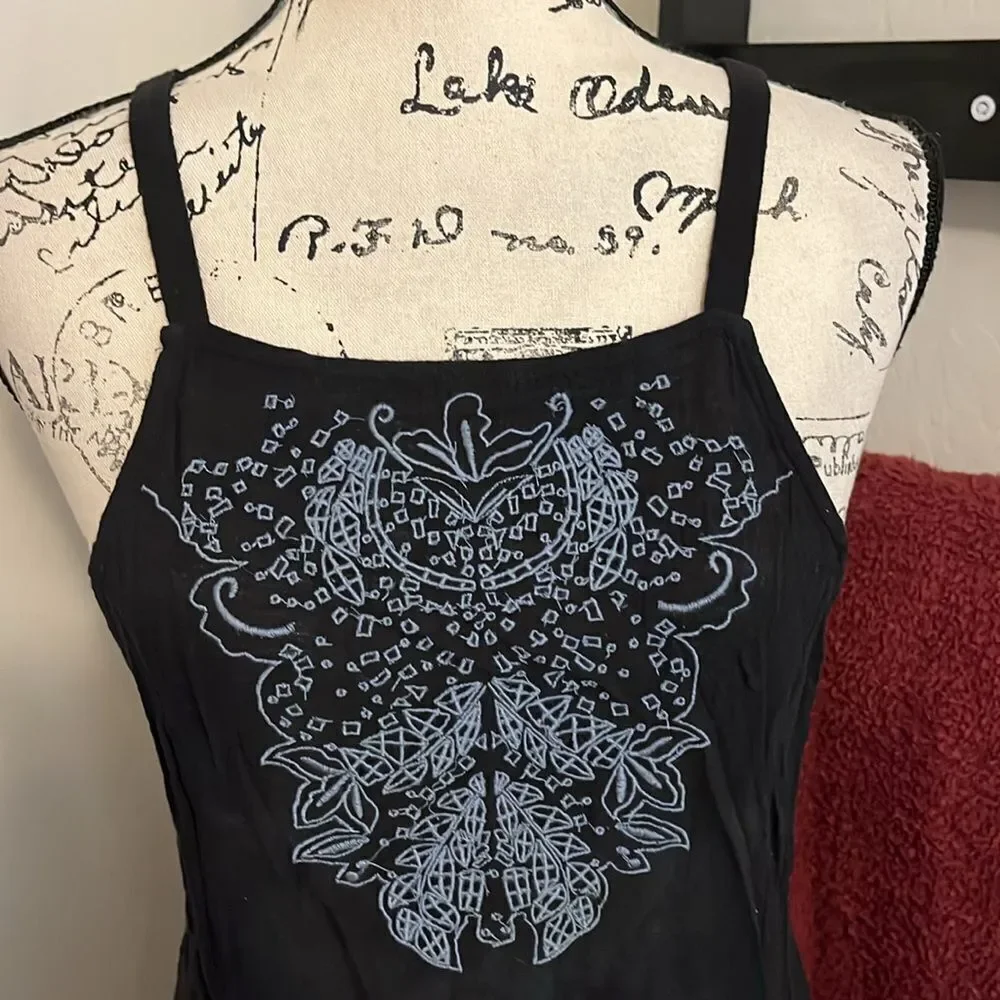 Free People Intimately Free Tulum Cutout Black Embroidered Slip Dress Boho